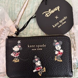 Kate Spade Disney Minnie Mouse Zip Around Leather Card Holder Wallet NWT